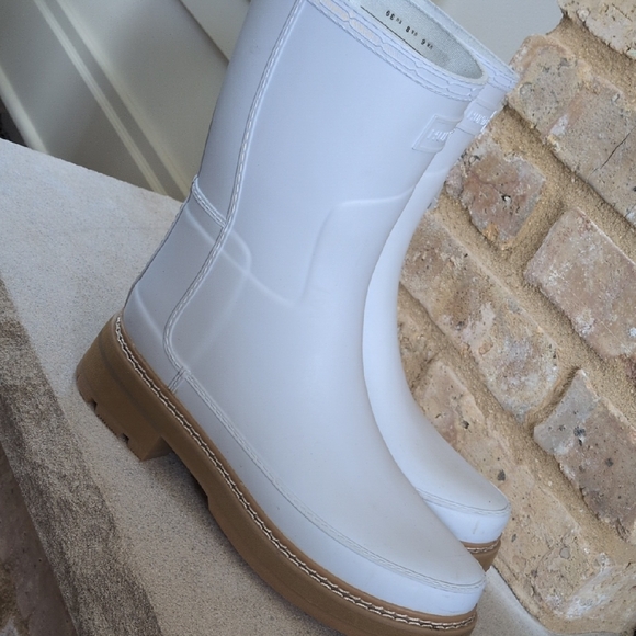 HUNTER I White Refined Stitch Detail Spurrey Short Wellies Rain Boots, 8 - Picture 9 of 13
